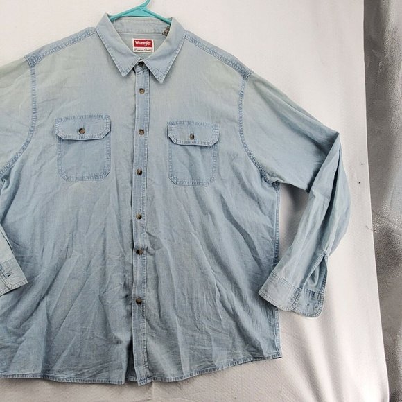 Wrangler Shirt Men's Long Sleeve Button Up Collared Denim Blue Extra Large - Picture 6 of 12